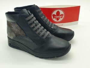 Boots classique femme lacets élastiqueset et zip noir/multi mordoré