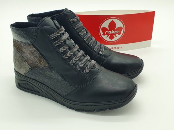 Boots classique femme lacets élastiqueset et zip noir/multi mordoré