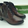 Boots femme lacets cuir lisse et croco marron REMONTE
