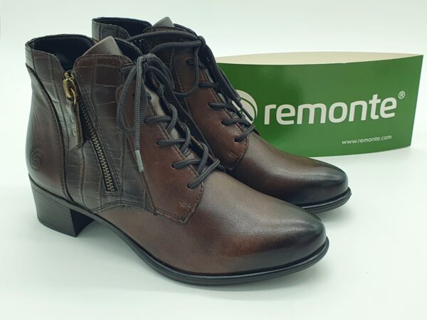 Boots femme lacets cuir lisse et croco marron REMONTE