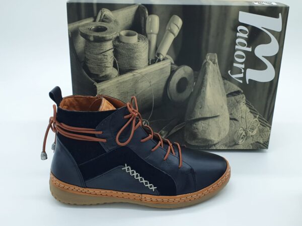 Boots femme lacets, cuir lisse et daim noir MADORY