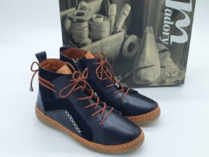Boots femme lacets, cuir lisse et daim noir MADORY