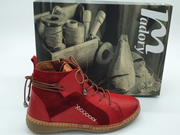 Boots femme lacets, cuir lisse et daim rouge MADORY