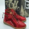 Boots femme lacets, cuir lisse et daim rouge MADORY