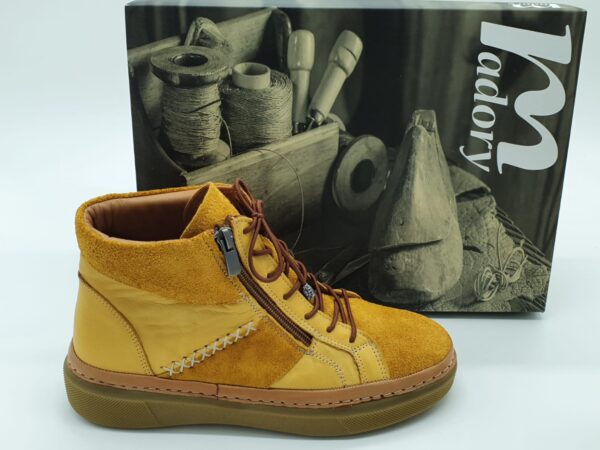 Boots femme cuir lisse et daim jaune MADORY