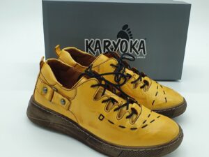 Derbys femme cuir lisse jaune KARYOKA