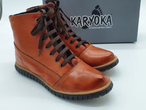 Boots femme lacets et zip brique KARYOKA