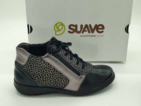 Boots classique femme cuir imprimé/noir/étain SUAVE