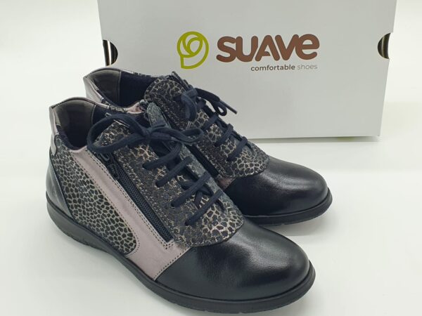 Boots classique femme cuir imprimé/noir/étain SUAVE
