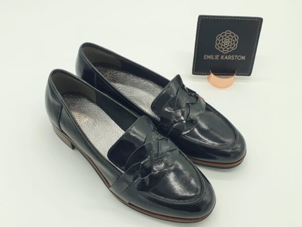 Mocassin femme patte tressée vernis noir ÉMILIE KARSTON
