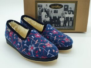 Pantoufles femmes bleues/multi fourrées pure laine vierges SEMELFLEX