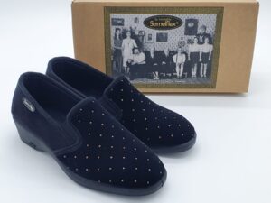 Pantoufles compensées femmes suédine noires et perles or SEMELFLEX