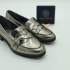 Mocassin femme pate tressée cuir étain ÉMILIE KARSTON