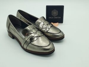 Mocassin femme pate tressée cuir étain ÉMILIE KARSTON