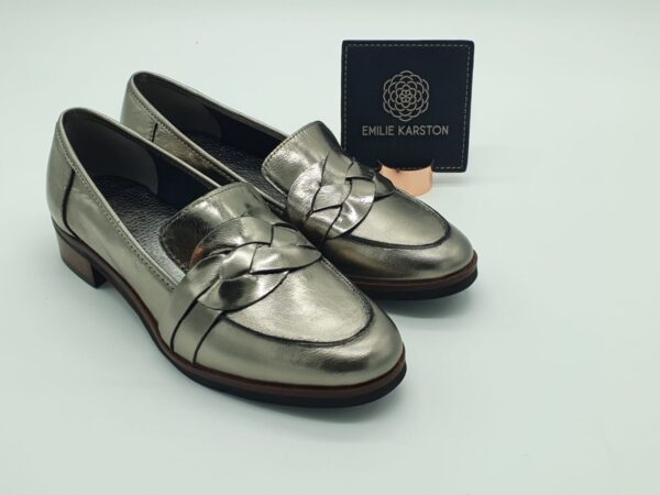 Mocassin femme pate tressée cuir étain ÉMILIE KARSTON