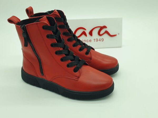 Boots femme lacets/zip cuir rouge ARA