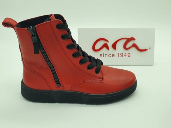 Boots femme lacets/zip cuir rouge ARA