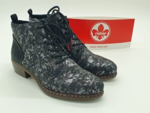 Boots femme lacets/zip imprimés gris argent RIEKER