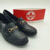 Mocassins compensés classiques femmes pâte métal or cuir noir RIEKER