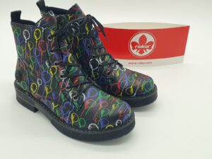 Boots femme lacet/zip imprimés ballons multicolores RIEKER