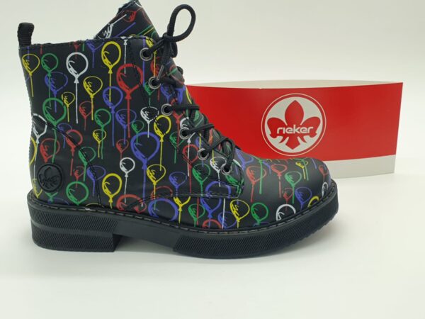 Boots femme lacet/zip imprimés ballons multicolores RIEKER
