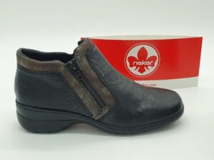 Boots femme classique double zip cuir noir et mordoré RIEKER