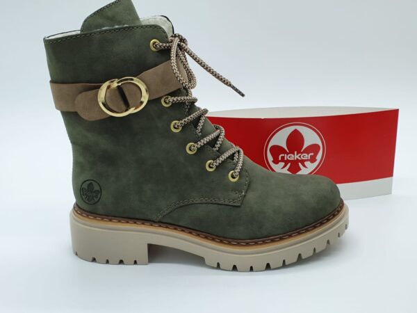 Bottines lacets/zip kaki fourrées RIEKER