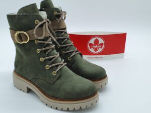 Bottines lacets/zip kaki fourrées RIEKER