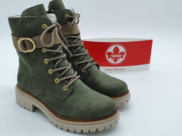 Bottines lacets/zip kaki fourrées RIEKER