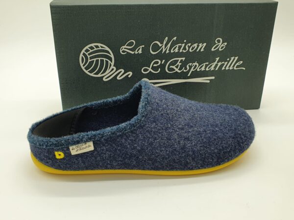 Pantoufles hommes convertible en mule feutre marine semelles jaunes MAISON DE L'ESPADRILLE