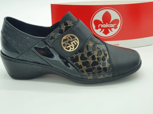 Trotteur velcro - cuir lisse noir/gold - RIEKER
