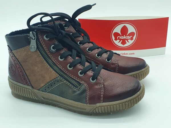 Boots lacets/zip - Cuir bordeaux/multi- RIEKER Femme
