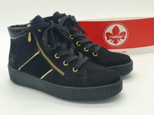 Boots lacets/zip doré- daim noir - RIEKER Femme