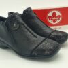 Boots double zip- cuir noir/fleurs graphite- RIEKER Femme