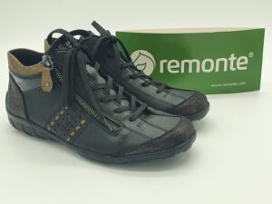 Boots lacets/zip - cuir noir/liseret cuivre- REMONTE Femme