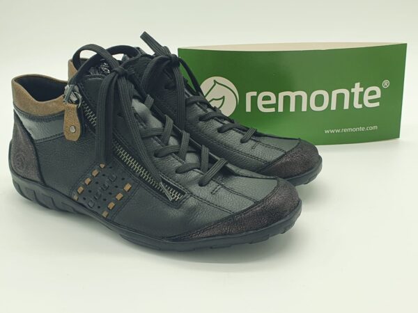Boots lacets/zip - cuir noir/liseret cuivre- REMONTE Femme