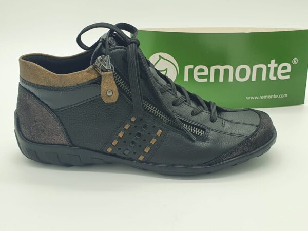 Boots lacets/zip - cuir noir/liseret cuivre- REMONTE Femme