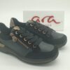Derbys lacet/zip - femmes - cuir noir et gold - Semelles amovibles - grande largeur  - ARA