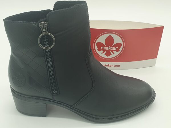 Bottine-femmes-Cuir noir-zip fantaisie-RIEKER