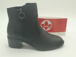 Bottine-femmes-Cuir noir-zip fantaisie-RIEKER