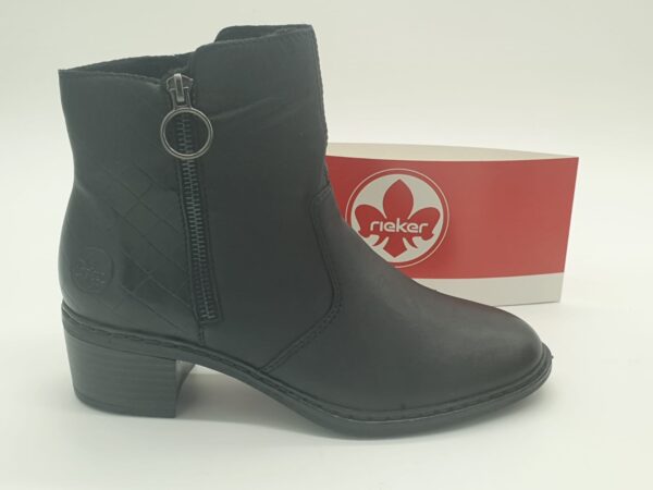 Bottine-femmes-Cuir noir-zip fantaisie-RIEKER