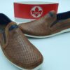 RIEKER Homme  - mocassins cuir perforé marron/ liseré marine