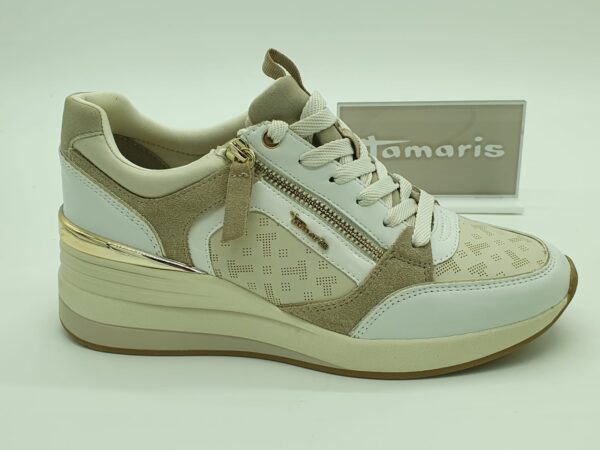 TAMARIS FEMME-sneakers compensés beige/blanc-semelles amovibles
