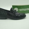 REMONTE Femme - Mocassin cuir impression croco vernis noir - semelle amovible