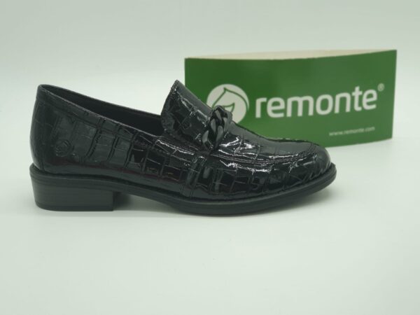 REMONTE Femme - Mocassin cuir impression croco vernis noir - semelle amovible