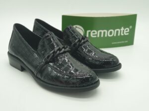 REMONTE Femme - Mocassin cuir impression croco vernis noir - semelle amovible