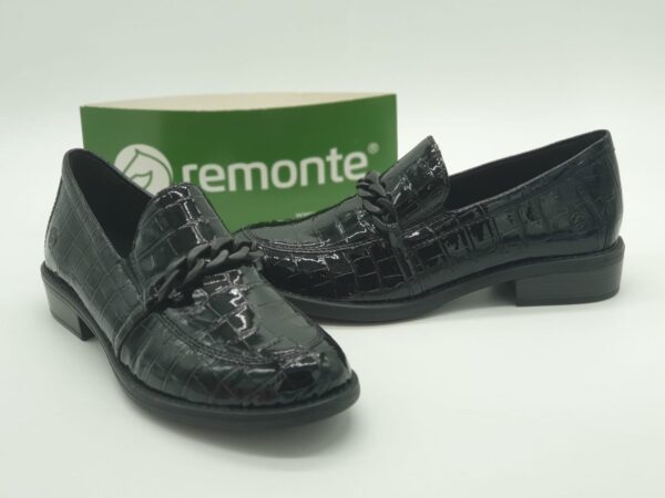 REMONTE Femme - Mocassin cuir impression croco vernis noir - semelle amovible