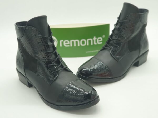 REMONTE Femme - boots lacetszip - Cuir vernis lisse noir - semelles amovibles