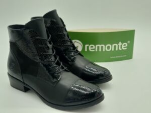 REMONTE Femme - boots lacetszip - Cuir vernis lisse noir - semelles amovibles