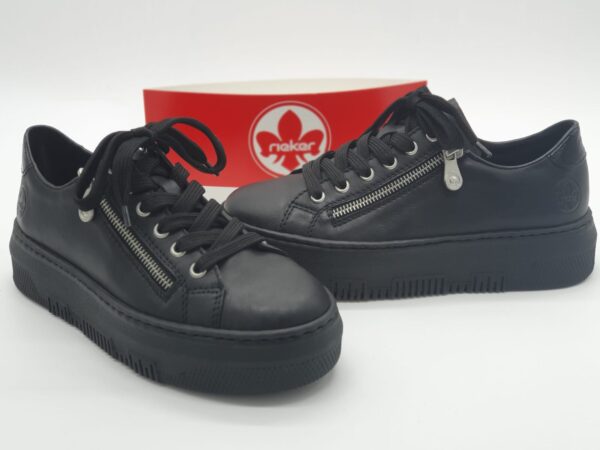 RIEKER Femme- Sneakers cuir noir- lacetszip